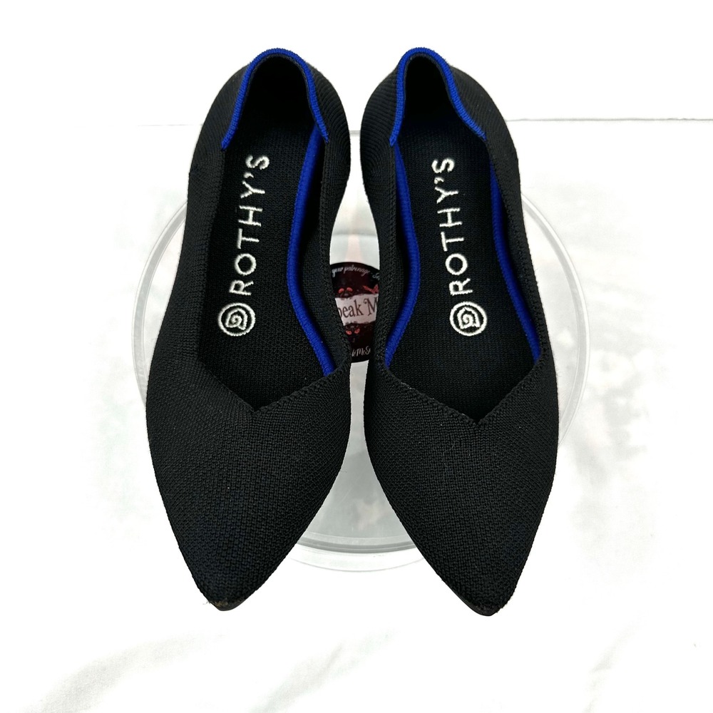 Rothy's Pointed Toe Flat The Point Women's SZ 6 Black Blue Halo Capsule Washable
